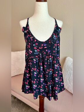 Rebecca Taylor Y2K Tank Top Silk Purple Pink Floral Racerback Womens 6 Babydoll